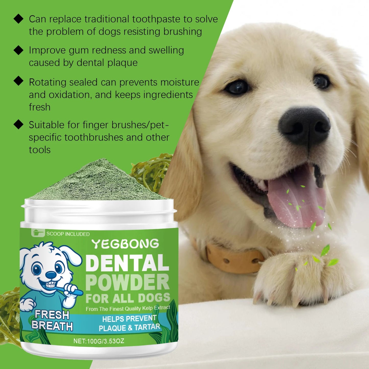 Yegbong Dog-Specific Teeth Cleaning Powder – Freshens Breath, Prevents Oral Diseases,Non-Irritating, Suitable for Sensitive Gums