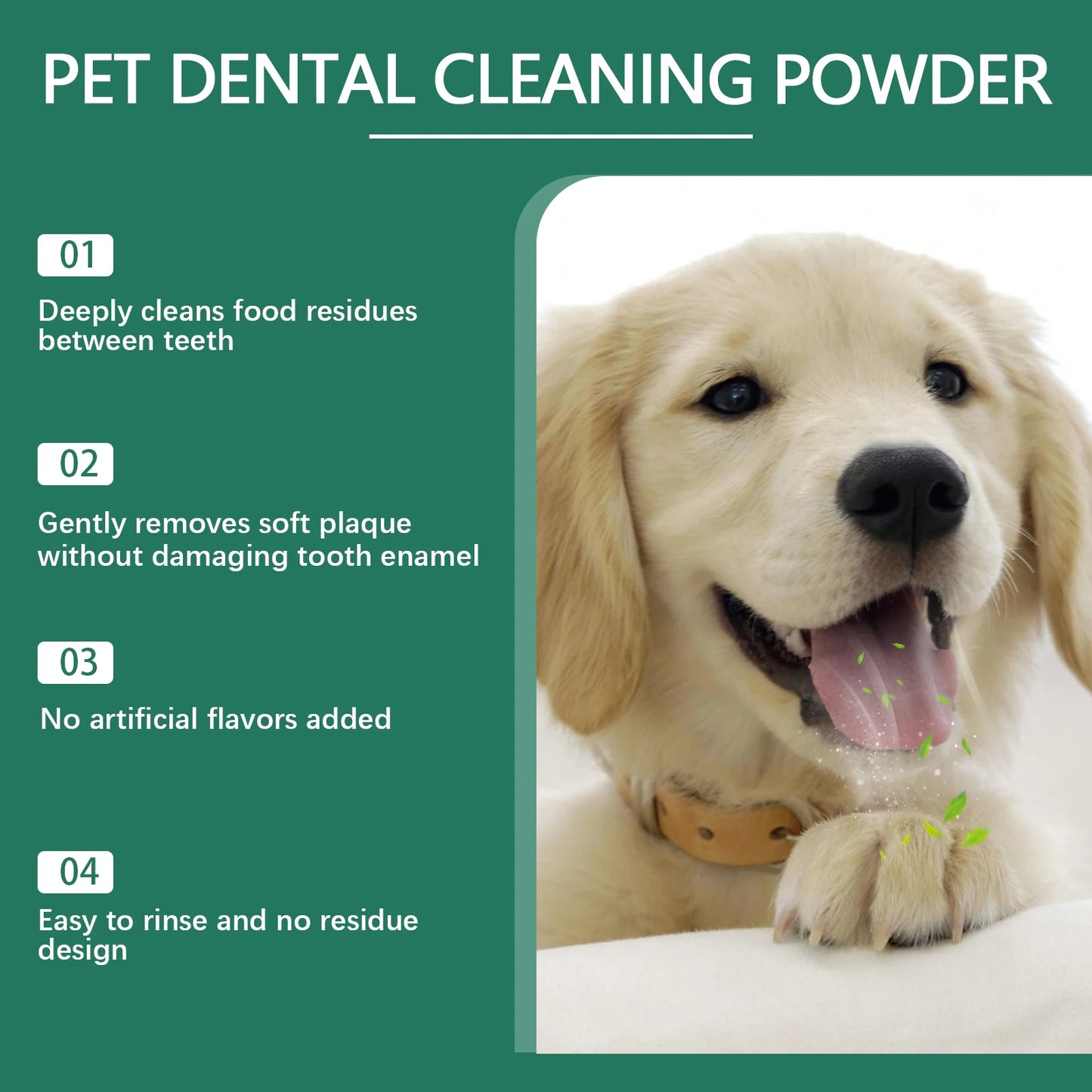 Dog Teeth Cleaning Powder Gentle Remove Tartar Plaque Calculus Freshen Breath Strengthen Protect Gum Health Pet Oral Care Powder