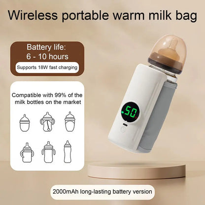 Baby Bottle Warmer Rechargeable Cordless Breast Milk Warmer Adjustable Temperature Fast Heating Baby Feeding Warmer