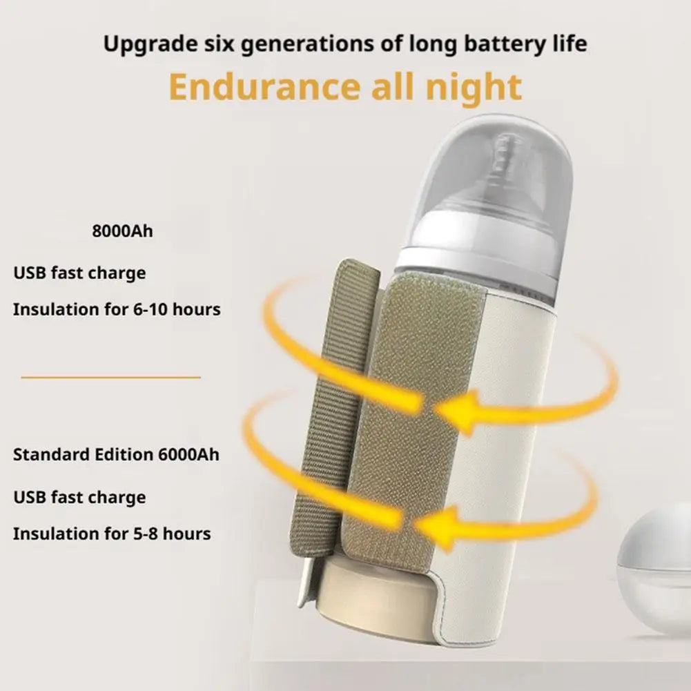 6000/8000mAh Rechargeable Baby Bottle Warmer Baby Feeding Bottle 4-10hrs Smart Temperature Control Newborn Bottle Warmer Sleeve